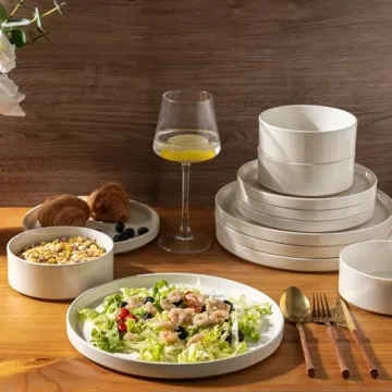AmorArc Ceramic Dinnerware Set for 4 Speckled Beige