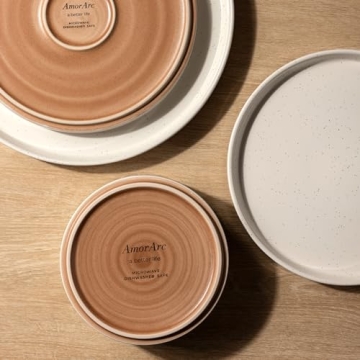 AmorArc Ceramic Dinnerware Set for 4 Speckled Beige