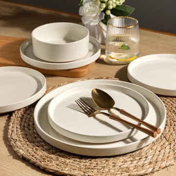 AmorArc Ceramic Dinnerware Set for 4 Speckled Beige