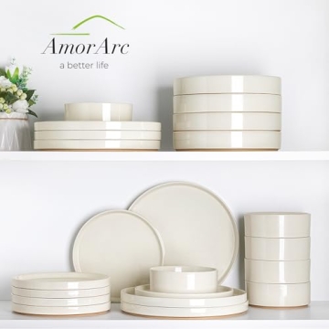 AmorArc Ceramic Dinnerware Set for 4 Speckled Beige