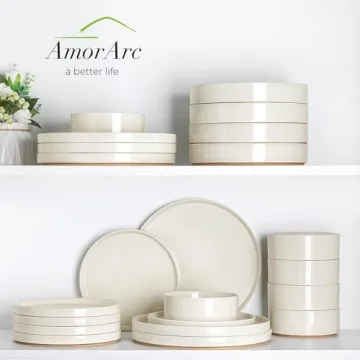 AmorArc Ceramic Dinnerware Set for 4 Speckled Beige
