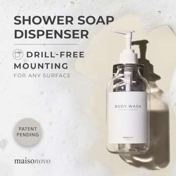 MaisoNovo Shampoo and Conditioner Dispenser - Shower Soap Dispenser Wall Mounted - 16.9 fl oz Set of 3 Clear Plastic Bottles White Pump - Shampoo Dispenser, Shower Dispenser 3 Chamber No Drill