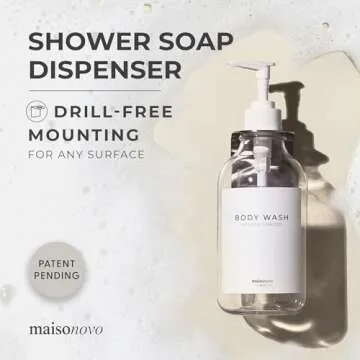 MaisoNovo Shampoo and Conditioner Dispenser - Shower Soap Dispenser Wall Mounted - 16.9 fl oz Set of 3 Clear Plastic Bottles White Pump - Shampoo Dispenser, Shower Dispenser 3 Chamber No Drill