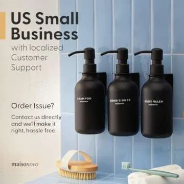 MaisoNovo Shampoo and Conditioner Dispenser - Shower Soap Dispenser Wall Mounted - 16.9 fl oz Set of 3 Clear Plastic Bottles White Pump - Shampoo Dispenser, Shower Dispenser 3 Chamber No Drill