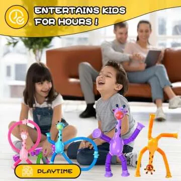 Giraffe Sensory Toys 4Pcs Easter Basket Stuffer Gift for Toddlers Girls Year Old Ages 3 4 5 6 7 8 9 10, Suction Autism Toy Pop Tube Fidget Toys Autistic Travel Toys Stocking Valentine Gift for Kids