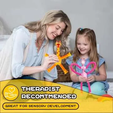 Giraffe Sensory Toys 4Pcs Easter Basket Stuffer Gift for Toddlers Girls Year Old Ages 3 4 5 6 7 8 9 10, Suction Autism Toy Pop Tube Fidget Toys Autistic Travel Toys Stocking Valentine Gift for Kids