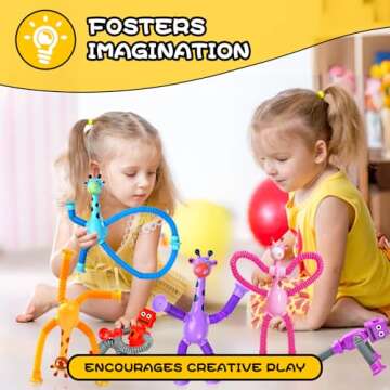 Giraffe Sensory Toys 4Pcs Easter Basket Stuffer Gift for Toddlers Girls Year Old Ages 3 4 5 6 7 8 9 10, Suction Autism Toy Pop Tube Fidget Toys Autistic Travel Toys Stocking Valentine Gift for Kids