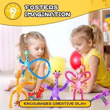 Giraffe Sensory Toys 4Pcs Easter Basket Stuffer Gift for Toddlers Girls Year Old Ages 3 4 5 6 7 8 9 10, Suction Autism Toy Pop Tube Fidget Toys Autistic Travel Toys Stocking Valentine Gift for Kids