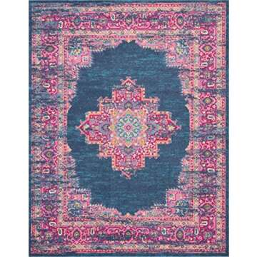 Nourison Passion Blue 8' x 10' Area Rug, Boho, Traditional, Easy Clean, Non Shedding, Bed Room, Livi...