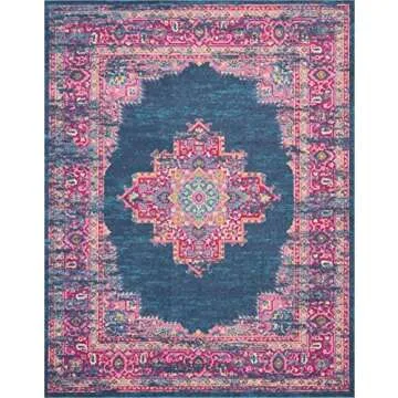 Nourison Passion Blue 8' x 10' Area Rug, Boho, Traditional, Easy Clean, Non Shedding, Bed Room, Living Room, Hallway (8x10)
