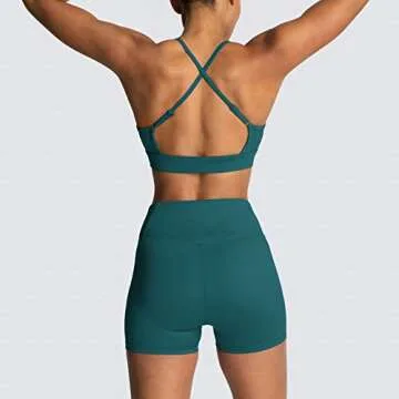IWEMEK Workout Sets for Women 2 Piece Adjustable Cross Back Sport with High Waist Biker Shorts Exerc...