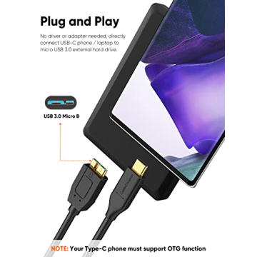 CableCreation 1FT USB C to Micro B Cable,10Gbps Speed External Hard Drive Braided,USB 3.1 Type C to Micro B Work for iPhone 15,16,Seagate WD Westgate My Passport,MacBook Pro/Air, iPad/Tablet,Black