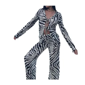 THLAI 2 Piece Zebra Print Set for Women Party Style