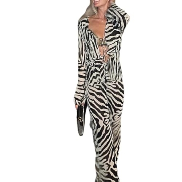 THLAI 2 Piece Zebra Print Set for Women Party Style