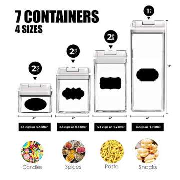 Airtight Food Storage Container Set - 7 Piece Set Clear Plastic Canisters For Cereal, Flour with Easy Lock Lids, for Kitchen Pantry Organization and Storage, Include Labels and Marker (White)