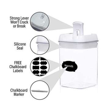 Airtight Food Storage Container Set - 7 Piece Set Clear Plastic Canisters For Cereal, Flour with Easy Lock Lids, for Kitchen Pantry Organization and Storage, Include Labels and Marker (White)