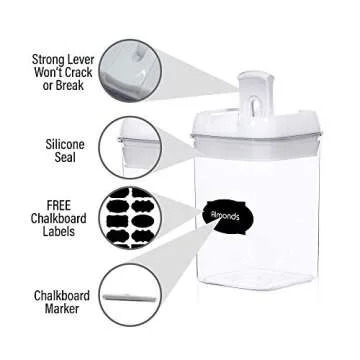Airtight Food Storage Container Set - 7 Piece Set Clear Plastic Canisters For Cereal, Flour with Easy Lock Lids, for Kitchen Pantry Organization and Storage, Include Labels and Marker (White)