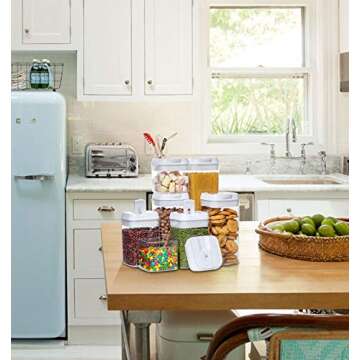 Airtight Food Storage Container Set - 7 Piece Set Clear Plastic Canisters For Cereal, Flour with Easy Lock Lids, for Kitchen Pantry Organization and Storage, Include Labels and Marker (White)