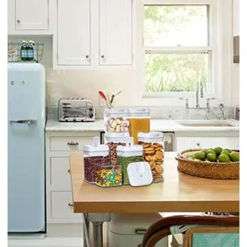 Airtight Food Storage Container Set - 7 Piece Set Clear Plastic Canisters For Cereal, Flour with Easy Lock Lids, for Kitchen Pantry Organization and Storage, Include Labels and Marker (White)