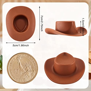 20 Pieces Plastic Mini Western Cowboy Cowgirl Hat Miniature Cute Doll Hat Party Dress Hat for Dollhouse Decoration (Brown,Cute Style)