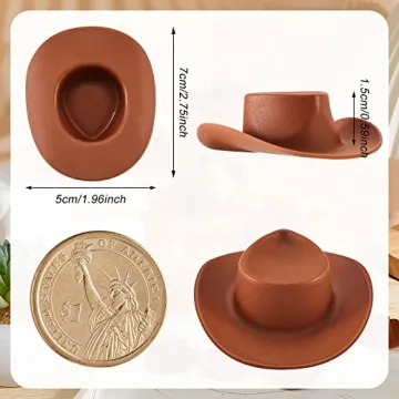 20 Pieces Plastic Mini Western Cowboy Cowgirl Hat Miniature Cute Doll Hat Party Dress Hat for Dollhouse Decoration (Brown,Cute Style)