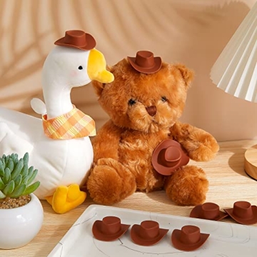 20 Pieces Plastic Mini Western Cowboy Cowgirl Hat Miniature Cute Doll Hat Party Dress Hat for Dollhouse Decoration (Brown,Cute Style)