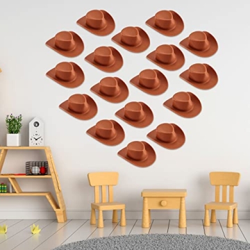 20 Pieces Plastic Mini Western Cowboy Cowgirl Hat Miniature Cute Doll Hat Party Dress Hat for Dollhouse Decoration (Brown,Cute Style)