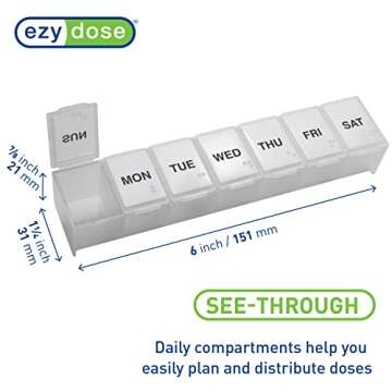 EZY DOSE Weekly (7-Day) Pill Organizer, Vitamin Planner, and Medicine Box, Large Compartments, Clear...