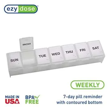 EZY DOSE Weekly (7-Day) Pill Organizer, Vitamin Planner, and Medicine Box, Large Compartments, Clear, Made in The USA