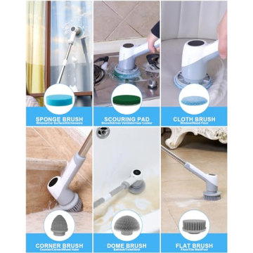 Electric Spin Scrubber Cordless with Adjustable Handle 6 Brush Heads