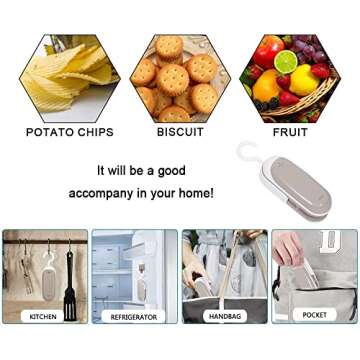 DHinkyoung Bag Sealer with Hook, 2 in 1 Heat Vacuum Sealer Portable Bag Resealer Machine for Cookie Bag Chip Bag Pet Food Bag Kitchen Camping Travel (1 Pcs)