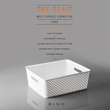 BINO | Plastic Basket, Large - White | THE PLAIT COLLECTION | Multi-Use Storage Bins | Durable, Drawer & Cabinet-Friendly | Storage Baskets for Organizing | Pantry, Bathroom & Closet Organizer