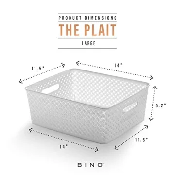 BINO | Plastic Basket, Large - White | THE PLAIT COLLECTION | Multi-Use Storage Bins | Durable, Drawer & Cabinet-Friendly | Storage Baskets for Organizing | Pantry, Bathroom & Closet Organizer