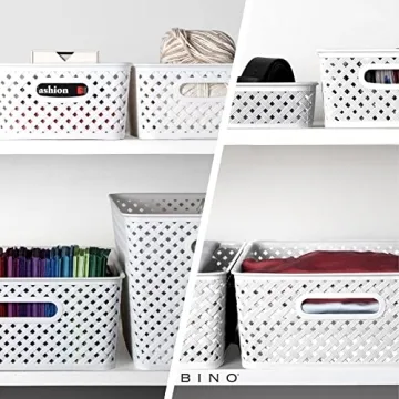 BINO | Plastic Basket, Large - White | THE PLAIT COLLECTION | Multi-Use Storage Bins | Durable, Drawer & Cabinet-Friendly | Storage Baskets for Organizing | Pantry, Bathroom & Closet Organizer