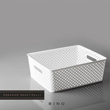 BINO | Plastic Basket, Large - White | THE PLAIT COLLECTION | Multi-Use Storage Bins | Durable, Drawer & Cabinet-Friendly | Storage Baskets for Organizing | Pantry, Bathroom & Closet Organizer