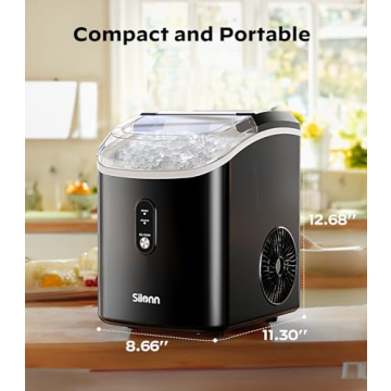 Silonn Nugget Ice Makers Countertop, Chewable Pellet Ice Machine with Self Cleaning Function, Portable Pebble Ice Maker with Ice Scoop for Home Kitchen Office, Black