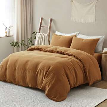 ATLINIA Bedding Duvet Cover Set Linen - 100% French Flax Washed Bed Sets Farmhouse Comforter Cover S...