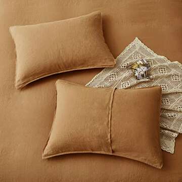 ATLINIA Bedding Duvet Cover Set Linen - 100% French Flax Washed Bed Sets Farmhouse Comforter Cover Set (1 Duvet Cover and 2 Pillow Shams) King Size Rust