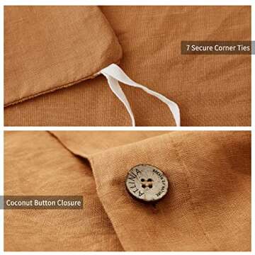 ATLINIA Bedding Duvet Cover Set Linen - 100% French Flax Washed Bed Sets Farmhouse Comforter Cover Set (1 Duvet Cover and 2 Pillow Shams) King Size Rust