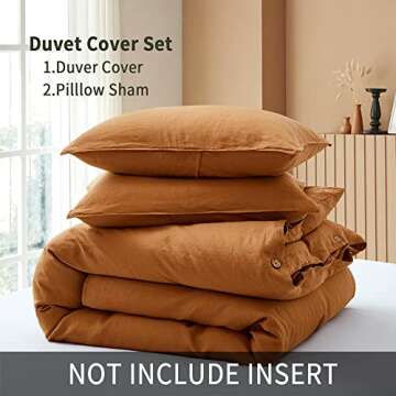 ATLINIA Bedding Duvet Cover Set Linen - 100% French Flax Washed Bed Sets Farmhouse Comforter Cover Set (1 Duvet Cover and 2 Pillow Shams) King Size Rust