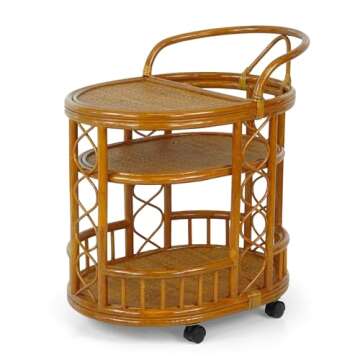 Handmade Rattan Serving Cart with Wheels - Fully Assembled
