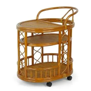 Handmade Rattan Serving Cart with Wheels - Fully Assembled