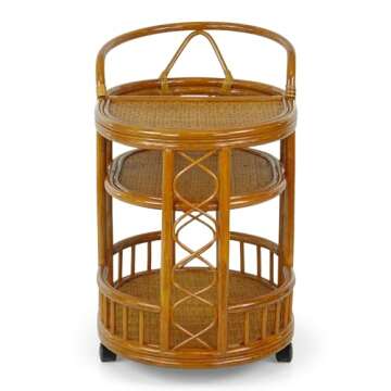 Handmade Rattan Serving Cart with Wheels - Fully Assembled