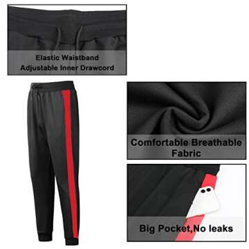 Leglocher Mens Tracksuits Athletic Sports Hooded Jogger Pants Casual Full Zip Jogging Sweatsuit Running, Black-red, Medium
