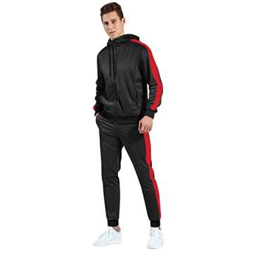 Leglocher Mens Tracksuits Athletic Sports Hooded Jogger Pants Casual Full Zip Jogging Sweatsuit Running, Black-red, Medium