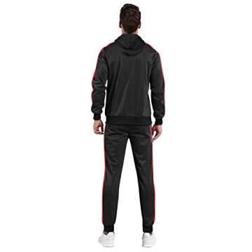 Leglocher Mens Tracksuits Athletic Sports Hooded Jogger Pants Casual Full Zip Jogging Sweatsuit Running, Black-red, Medium