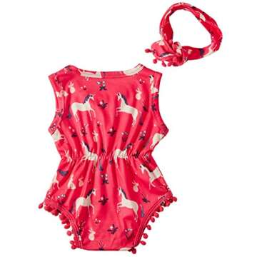 Leapparel Baby Girl Clothes Unicorn Horse Bodysuit Romper Sleeveless Bodysuits Outfits with Bowknot Headband,Horse,3-6Months (Size 80)