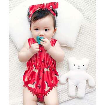 Leapparel Baby Girl Clothes Unicorn Horse Bodysuit Romper Sleeveless Bodysuits Outfits with Bowknot Headband,Horse,3-6Months (Size 80)