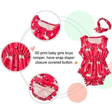 Leapparel Baby Girl Clothes Unicorn Horse Bodysuit Romper Sleeveless Bodysuits Outfits with Bowknot Headband,Horse,3-6Months (Size 80)
