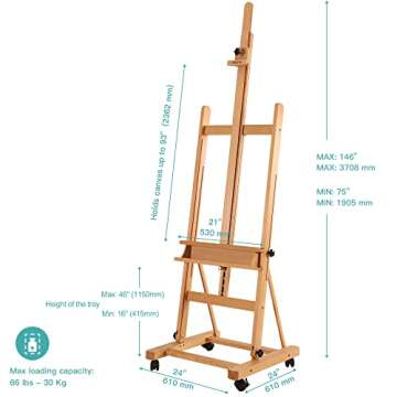 VISWIN Premium H Frame Easel 75" to 146"H, Hold Canvas to 93", Solid Beech Wood Large Artist Easel f...